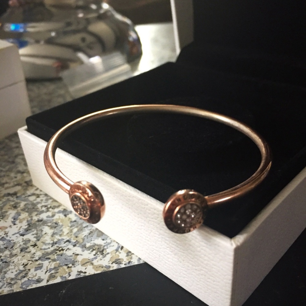 EUC PANDORA ROSE GOLD CUFF WITH DIAMOND ACCENTS - Picture 2 of 8